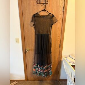 Beautiful Sheer Black Floor Length Floral Embroidered Dress